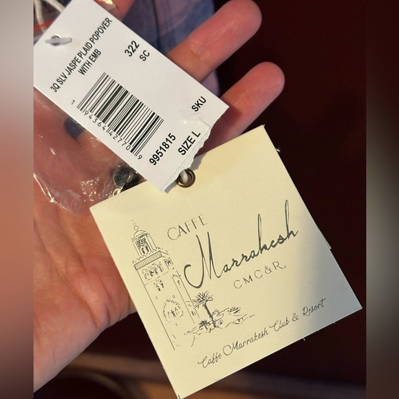 NWT pink plaid L blouse Caffé Marrahesh - Picture 4 of 5